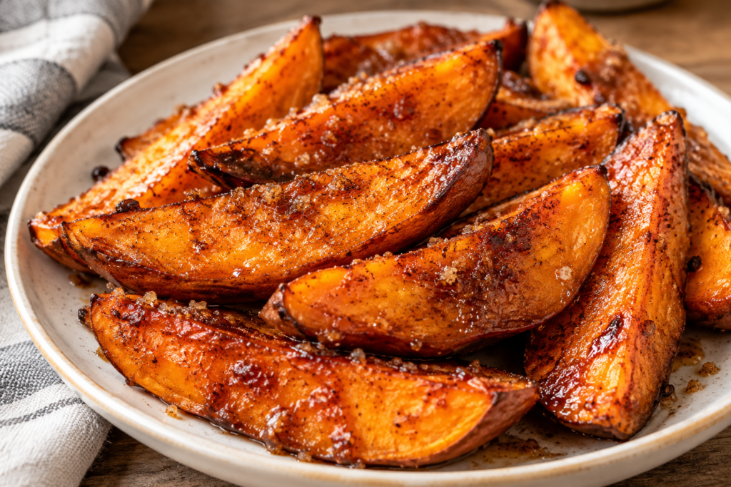 Brown sugar butter sweet potato wedges made in the air fryer