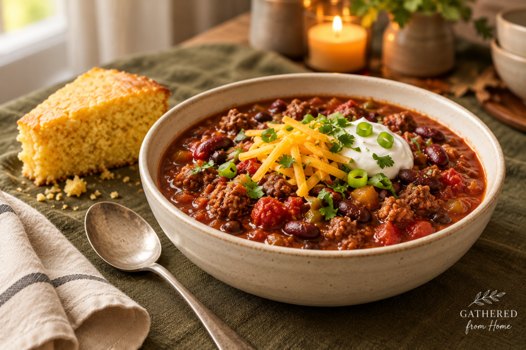 Farmhouse slow cooker chili with ground beef and beans